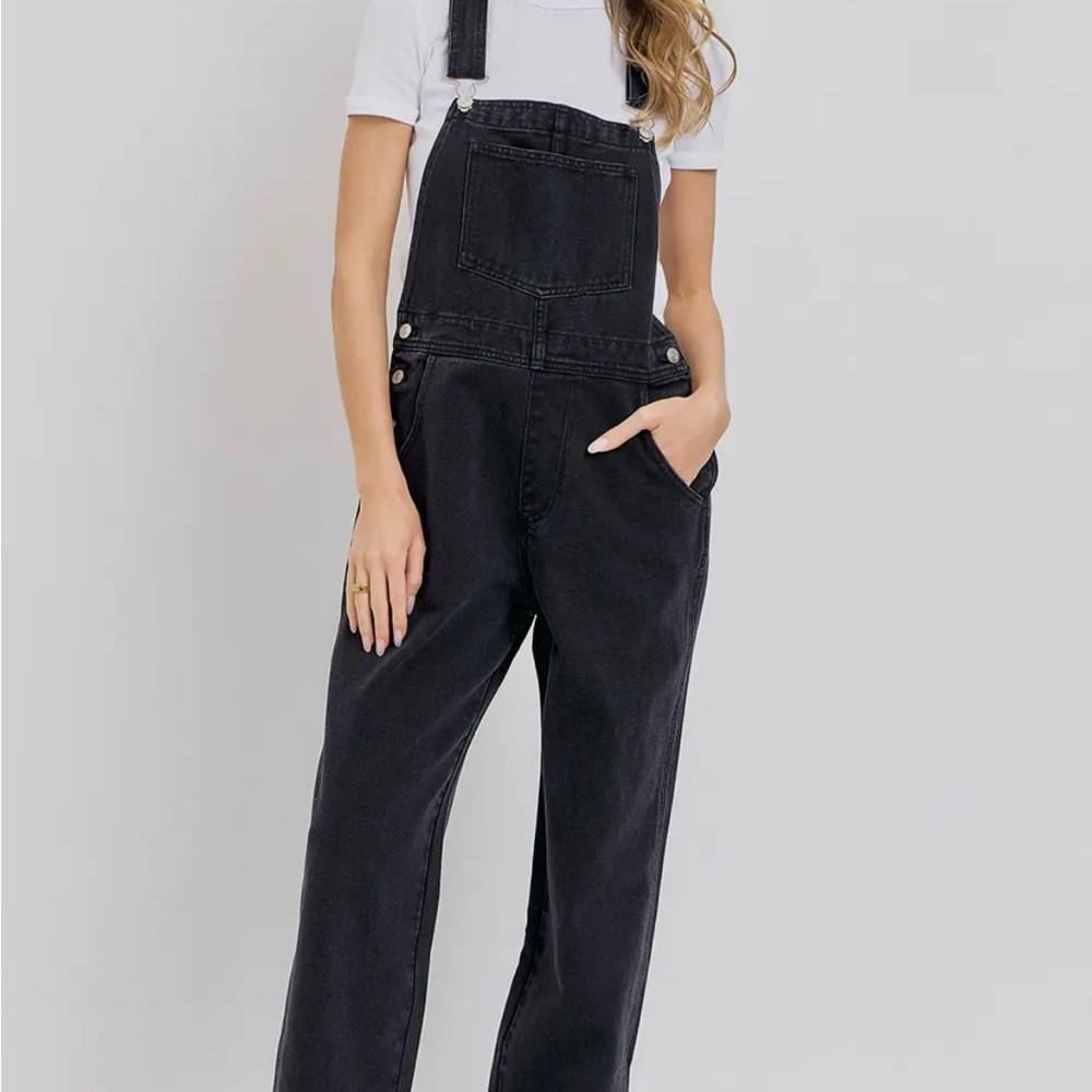 Straight Leg Women's Black Denim Overalls